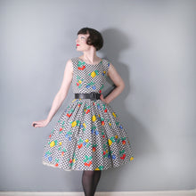 Load image into Gallery viewer, 50s GINGHAM AND NOVELTY FRUIT PRINT MID CENTURY PICNIC DRESS - XS-S