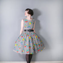 Load image into Gallery viewer, 50s GINGHAM AND NOVELTY FRUIT PRINT MID CENTURY PICNIC DRESS - XS-S