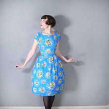 Load image into Gallery viewer, 50s HANDMADE NAUTICAL BOAT PRINT BLUE DAY DRESS - M
