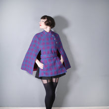Load image into Gallery viewer, 70s CELTIQUE PURPLE WELSH WOOLLENS BOLD BLUE PINK TAPESTRY CAPE W BELT - S