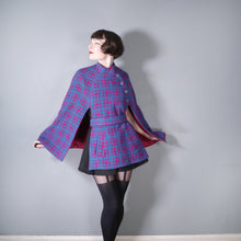 Load image into Gallery viewer, 70s CELTIQUE PURPLE WELSH WOOLLENS BOLD BLUE PINK TAPESTRY CAPE W BELT - S