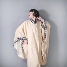 Load image into Gallery viewer, 70s &quot;EPSILON&quot; CREAM WOOL CAPE / BLANKET COAT WITH GREY CHECK TRIM - ONE SIZE