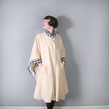 Load image into Gallery viewer, 70s &quot;EPSILON&quot; CREAM WOOL CAPE / BLANKET COAT WITH GREY CHECK TRIM - ONE SIZE