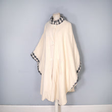 Load image into Gallery viewer, 70s &quot;EPSILON&quot; CREAM WOOL CAPE / BLANKET COAT WITH GREY CHECK TRIM - ONE SIZE