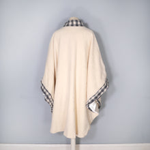 Load image into Gallery viewer, 70s &quot;EPSILON&quot; CREAM WOOL CAPE / BLANKET COAT WITH GREY CHECK TRIM - ONE SIZE