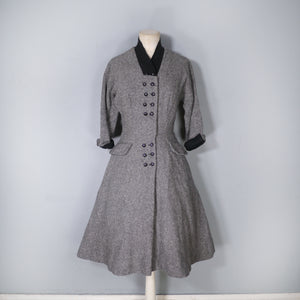 70s does 40s / 50s GREY WOOL FIT AND FLARE NEW LOOK STYLE DRESS - XS