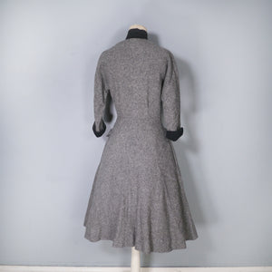 70s does 40s / 50s GREY WOOL FIT AND FLARE NEW LOOK STYLE DRESS - XS