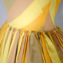 Load image into Gallery viewer, 60s ONE SHOULDER YELLOW STRIPE FULL SKIRTED DRESS - XS