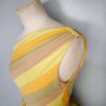 Load image into Gallery viewer, 60s ONE SHOULDER YELLOW STRIPE FULL SKIRTED DRESS - XS