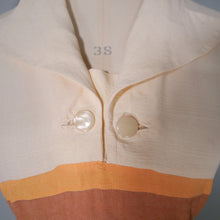 Load image into Gallery viewer, 40s 50s CREAM BROWN AND ORANGE COLOURBLOCK STRIPE DRESS - XS-S