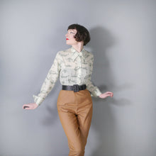 Load image into Gallery viewer, 70s PALE GREEN SAIL BOAT PRINT DAGGER COLLAR SHIRT - L