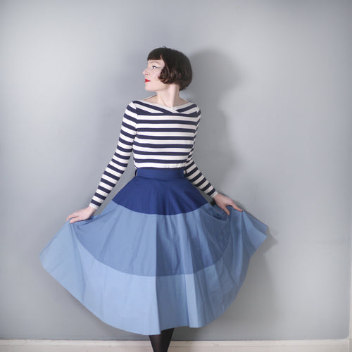 70s/80s DOES 50s TIERED BLUE COLOURBLOCK FULL SKIRT - 30