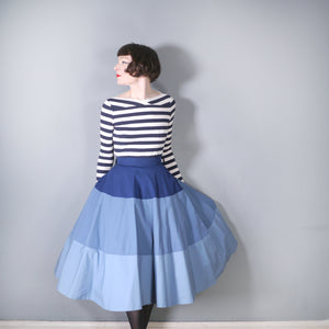 70s/80s DOES 50s TIERED BLUE COLOURBLOCK FULL SKIRT - 30"