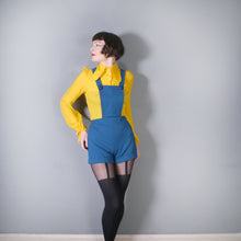 Load image into Gallery viewer, 70s TEAL BLUE  PINAFORE DUNGAREE PLAYSUIT SHORTS ROMPER - S