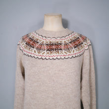 Load image into Gallery viewer, LIGHT BROWN SHETLAND WOOL HAND FRAME KNITTED SCOTTISH FAIRISLE JUMPER - L