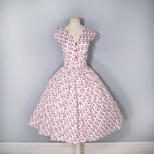 Load image into Gallery viewer, 50s STYLE NOVELTY 1973 JANE WEALLEANS LEG AND HIGH HEELS PRINT FULL SKIRTED DRESS - M