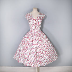 50s STYLE NOVELTY 1973 JANE WEALLEANS LEG AND HIGH HEELS PRINT FULL SKIRTED DRESS - M