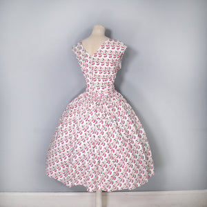 50s STYLE NOVELTY 1973 JANE WEELEANS LEG AND HIGH HEELS PRINT FULL SKIRTED DRESS - M