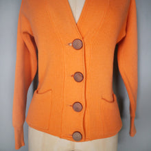 Load image into Gallery viewer, 60s LIGHT ORANGE RIB KNIT V-NECK COLLEGE CARDIGAN - S