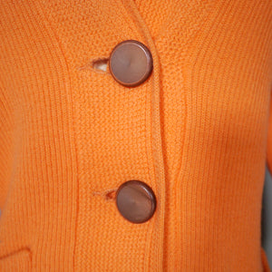 60s LIGHT ORANGE RIB KNIT V-NECK COLLEGE CARDIGAN - S