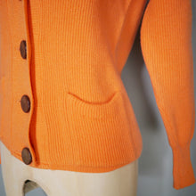 Load image into Gallery viewer, 60s LIGHT ORANGE RIB KNIT V-NECK COLLEGE CARDIGAN - S