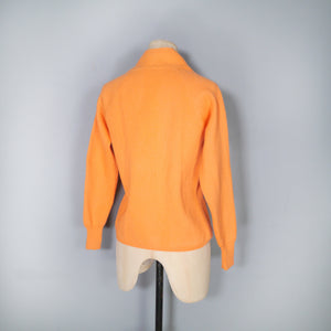 60s LIGHT ORANGE RIB KNIT V-NECK COLLEGE CARDIGAN - S