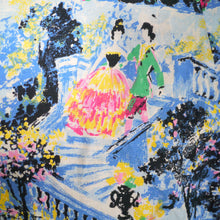 Load image into Gallery viewer, 50s BLUE NOVELTY SCENIC PAINTERLY PRINT SKIRT WITH COURTSHIP SCENE - 25&quot;