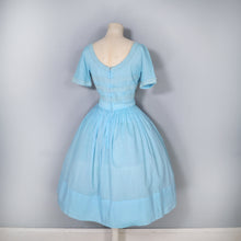 Load image into Gallery viewer, 50s L&#39;AIGLON MEXICAN STYLE TURQUOISE PINTUCK AND LACE FULL SKIRT DRESS - S