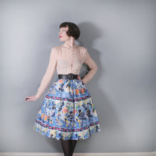 Load image into Gallery viewer, 50s BLUE NOVELTY SCENIC PAINTERLY PRINT SKIRT WITH COURTSHIP SCENE - 25&quot;