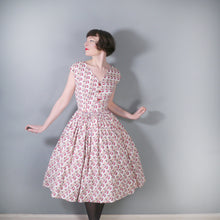 Load image into Gallery viewer, 50s STYLE NOVELTY 1973 JANE WEELEANS LEG AND HIGH HEELS PRINT FULL SKIRTED DRESS - M