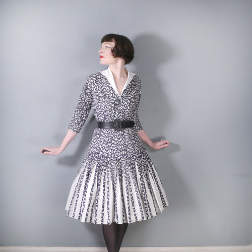 50s BLACK AND WHITE VICTOR JOSSELYN SHIRT DRESS - S