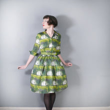 Load image into Gallery viewer, 60s GREEN PAINTERLY PRINT FULL SKIRTED COTTON SHIRTWAIST DRESS - S