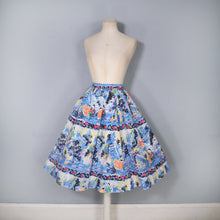 Load image into Gallery viewer, 50s BLUE NOVELTY SCENIC PAINTERLY PRINT SKIRT WITH COURTSHIP SCENE - 25&quot;