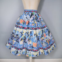 Load image into Gallery viewer, 50s BLUE NOVELTY SCENIC PAINTERLY PRINT SKIRT WITH COURTSHIP SCENE - 25&quot;