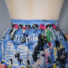 Load image into Gallery viewer, 50s BLUE NOVELTY SCENIC PAINTERLY PRINT SKIRT WITH COURTSHIP SCENE - 25&quot;