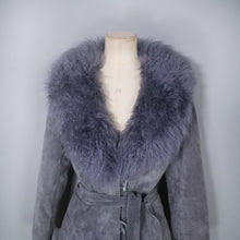 Load image into Gallery viewer, 70s GREY FLEECE LINED SUEDE COAT JACKET WITH SHEEPSKIN COLLAR - M