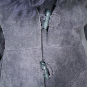 70s GREY FLEECE LINED SUEDE COAT JACKET WITH SHEEPSKIN COLLAR - M