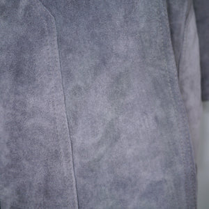 70s GREY FLEECE LINED SUEDE COAT JACKET WITH SHEEPSKIN COLLAR - M