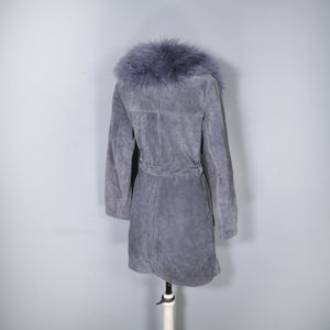 70s GREY FLEECE LINED SUEDE COAT JACKET WITH SHEEPSKIN COLLAR - M