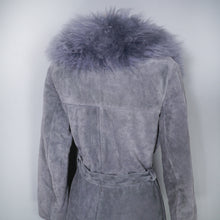 Load image into Gallery viewer, 70s GREY FLEECE LINED SUEDE COAT JACKET WITH SHEEPSKIN COLLAR - M