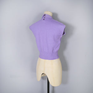 50s CROPPED LAVENDER PURE WOOL STRATHKNIT SLEEVELESS JUMPER - XS-S