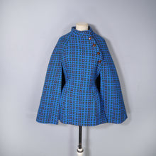 Load image into Gallery viewer, 70s RICH BLUE TAPESTRY WELSH WOOL CAPE - S-M