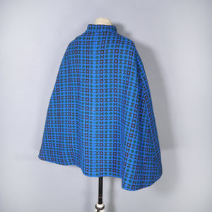 70s RICH BLUE TAPESTRY WELSH WOOL CAPE - S-M