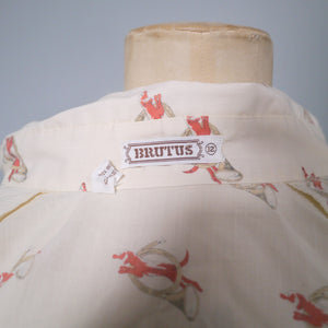 70s BRUTUS DOG AND HORN PRINT DAGGER COLLAR SHIRT - XS-S