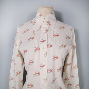 70s BRUTUS DOG AND HORN PRINT DAGGER COLLAR SHIRT - XS-S