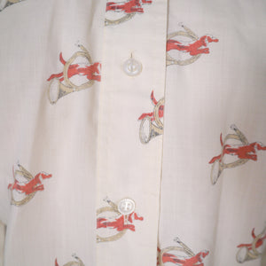 70s BRUTUS DOG AND HORN PRINT DAGGER COLLAR SHIRT - XS-S