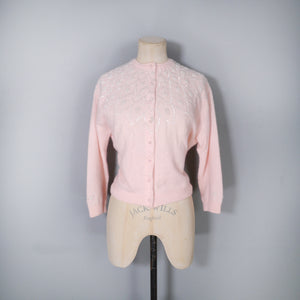 SOFTEST BALLET PINK 50s 60s BEADED WOOL CARDIGAN - M