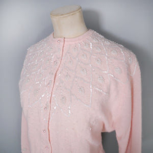 SOFTEST BALLET PINK 50s 60s BEADED WOOL CARDIGAN - M