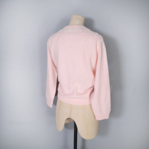 SOFTEST BALLET PINK 50s 60s BEADED WOOL CARDIGAN - M