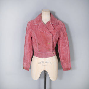 60s DUSKY PINK CROPPED SUEDE LEATHER JACKET - S
